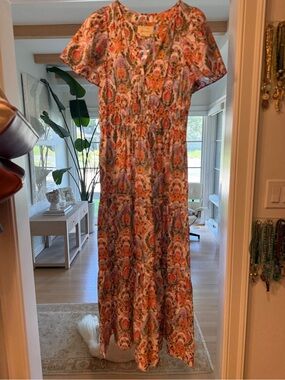 Anthropologie Somerset Pink and Orange Paisley Maxi Dress
